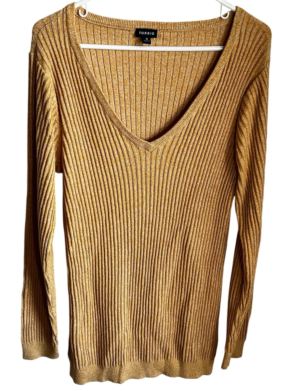 torrid Ribbed Deep V-Neck Sweater Gold Yellow Plus Size 3 = 3X = 22/24